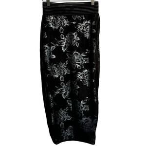 ZHIVAGO Australia Midi Pencil Bodycon Skirt‎ Black Silver Metallic Floral Size 2